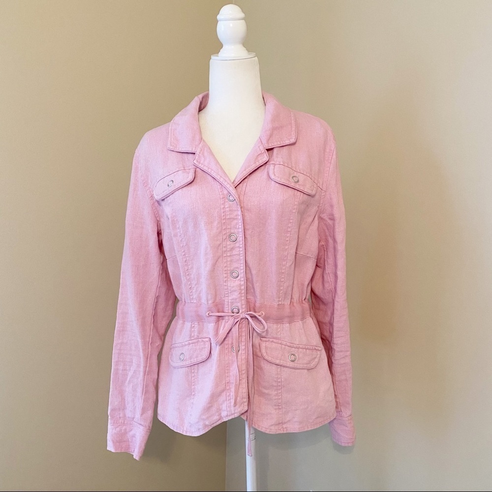 Athleta 100% Linen Snap Front Pink Utility Jacket - M